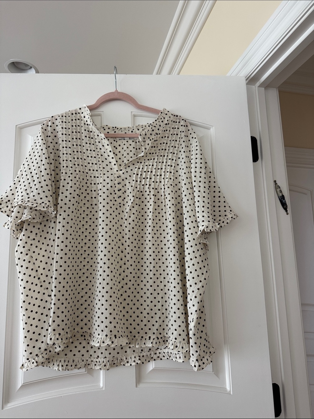 Rose & Olive Cream Polka Dot Flutter Sleeve Blouse